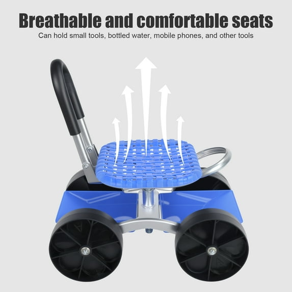 Aqzb Rolling Garden Stool – Portable Seat, Utility Garden Stool with Flat Wheels, Foldable Lazy Garden Seat Stool, Picking Rotary Tool Cart with Storage Shelf, Adjustable Height Clearance