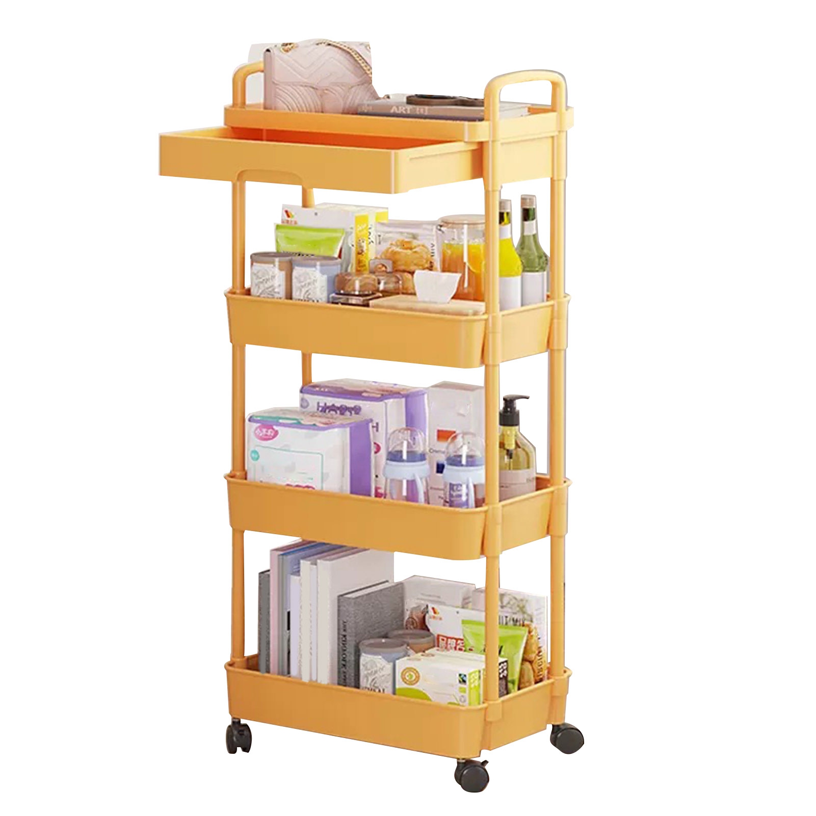 Aqzb Rolling Utility Cart Storage Rack with 360-Degree Swivel Wheels ...
