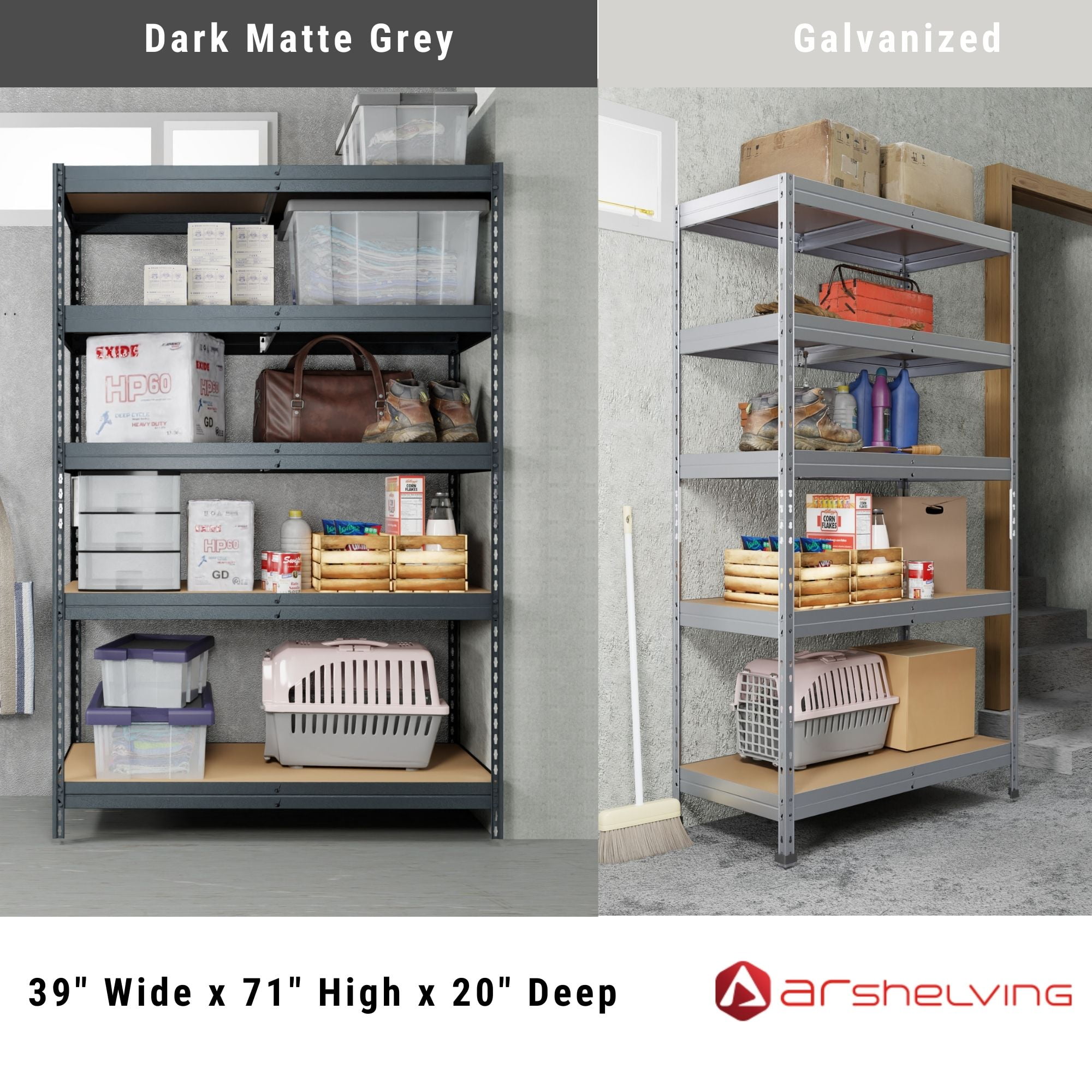 Heavy-Duty Dark Matte Grey 5-Tier Steel Shelving Unit