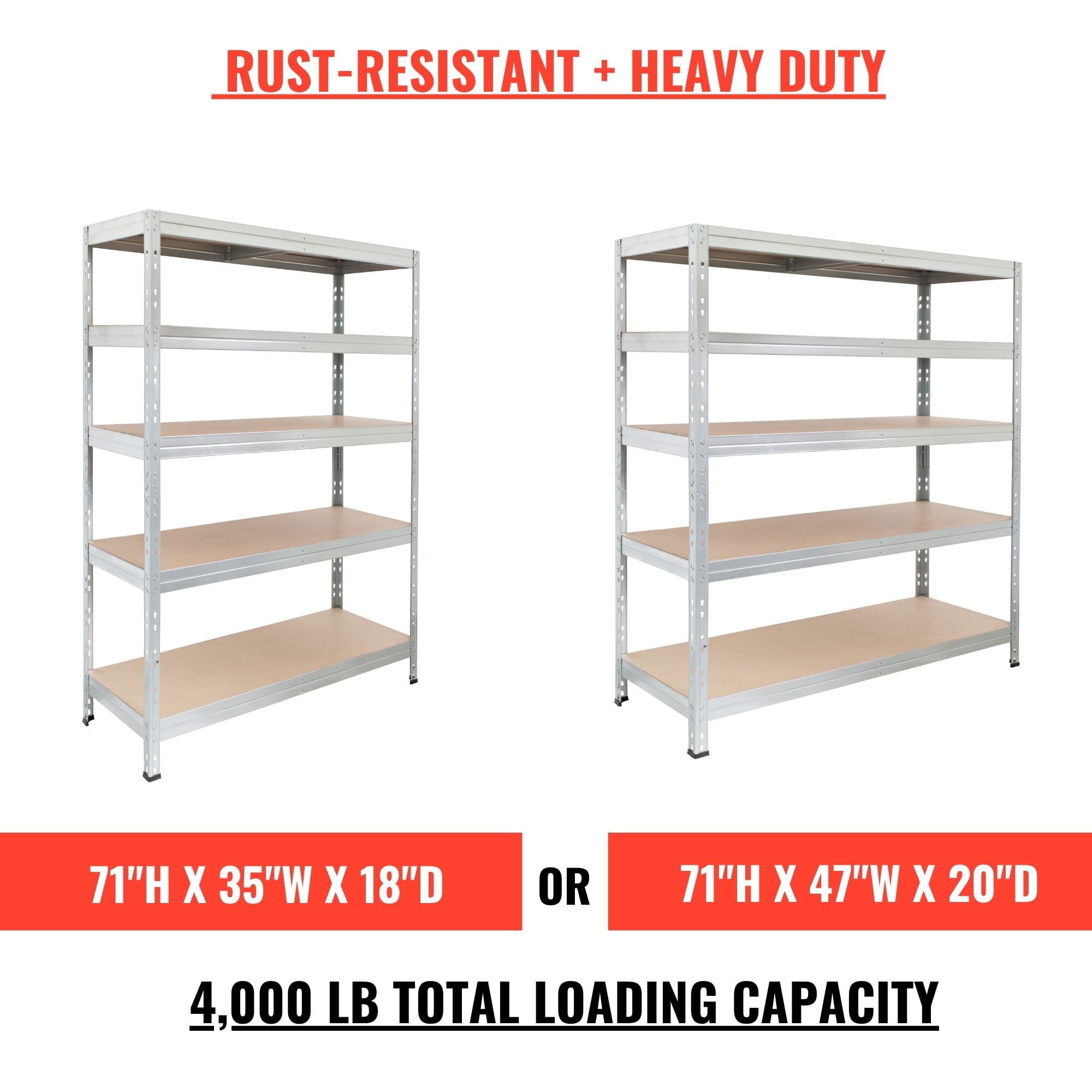 Heavy-Duty Galvanized Steel 5-Tier Freestanding Shelf Unit, 35.4" W x 71" H x 18" D