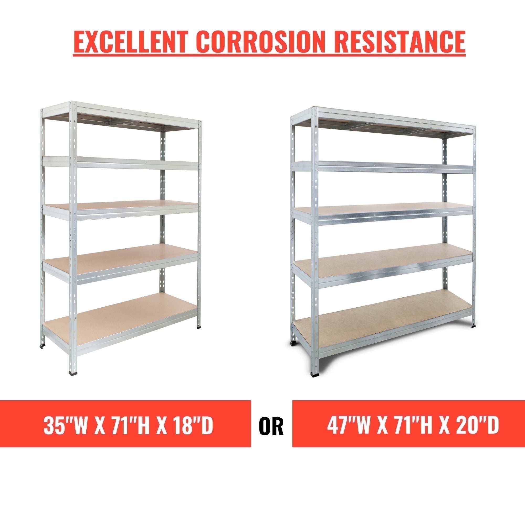 Heavy-Duty Galvanized Steel 5-Tier Shelving Unit 47" W x 71" H x 20" D