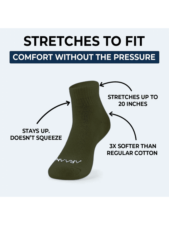 Diabetic Ankle Socks, Olive Green, Medium, 3 Pairs