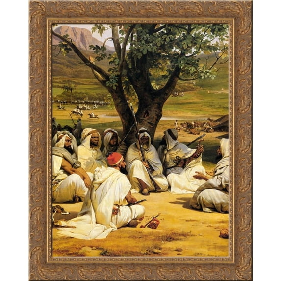 Arab Chieftains in Council (The Negotiator) 24x20 Gold Ornate Wood Framed Canvas Art by Horace Vernet