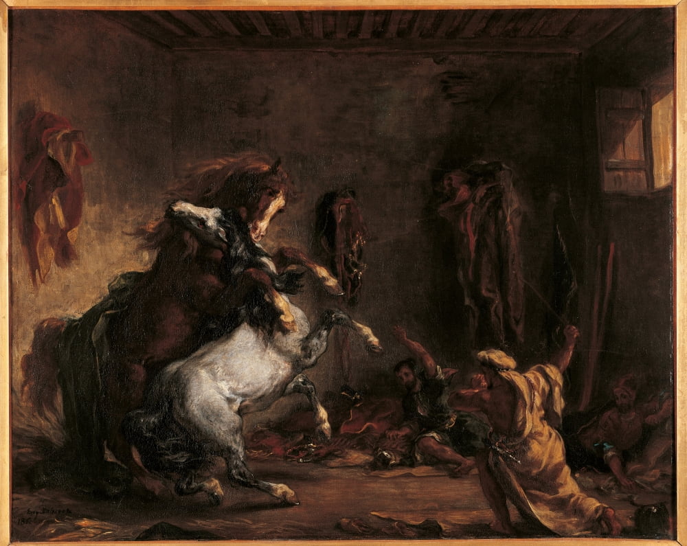 Arab Horses Fighting In A Stable Canvas Art - (36 x 24)