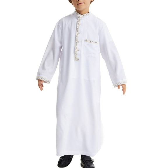 Arab Middle Teenage Boy Robes Traditional Thobe for Young Men Oversized Tops Short Sleeve Crewneck Casual Tops