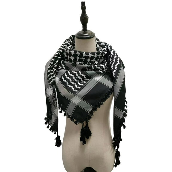 Arab Shemagh Scarf for Men Breathable Polyester Desert Neckwrap Tassels Neckerchief Hijab Shawl for Casual and Formal Ev