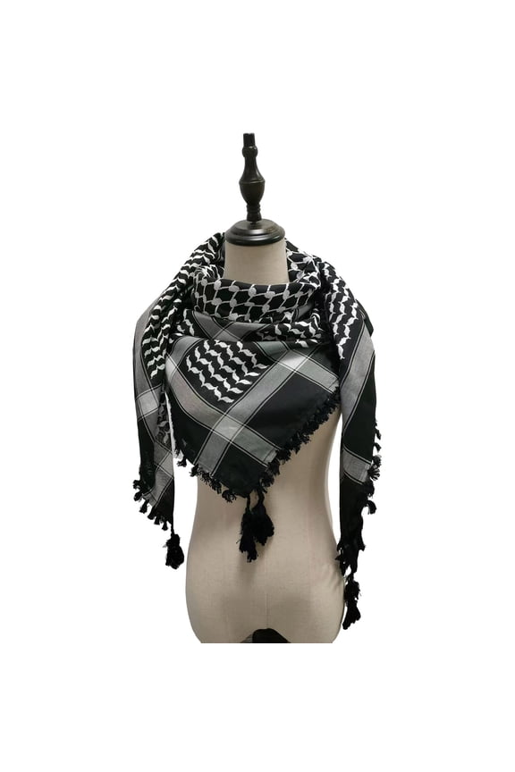 Arab Shemagh Scarf for Men Breathable Polyester Desert Neckwrap Tassels Neckerchief Hijab Shawl for Casual and Formal Ev