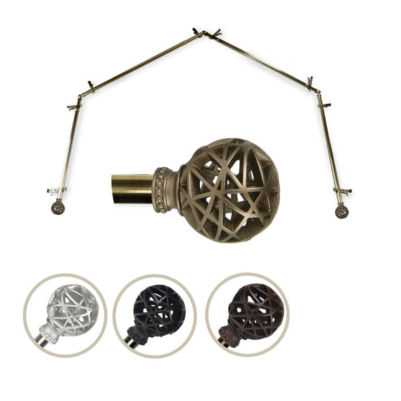 Arabella 13/16" dia. 4-Sided Bay Window Curtain Rod - Antique Brass