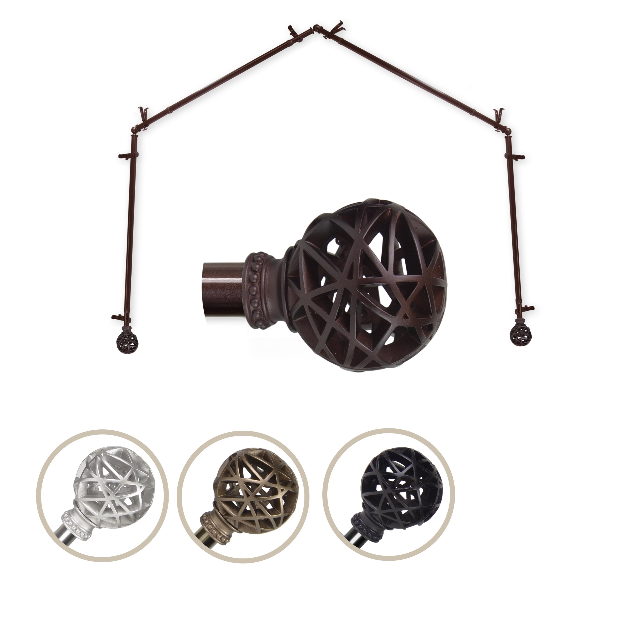 Arabella 13/16" dia. 4-Sided Bay Window Curtain Rod - Cocoa
