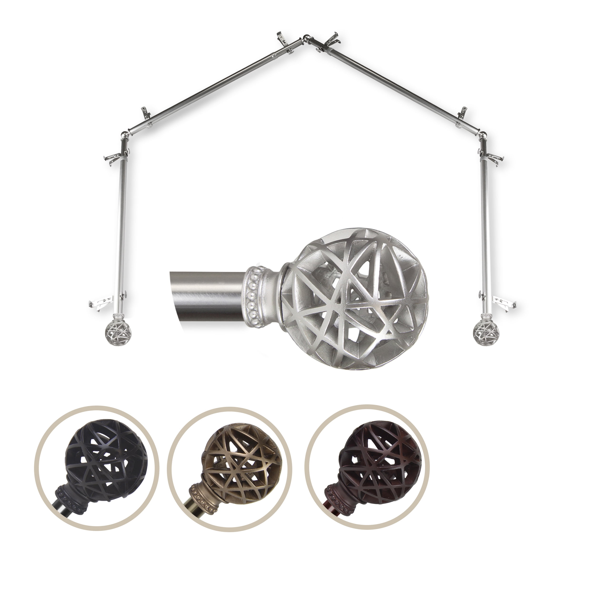 Arabella 13/16" dia. 4-Sided Bay Window Curtain Rod - Satin Nickel