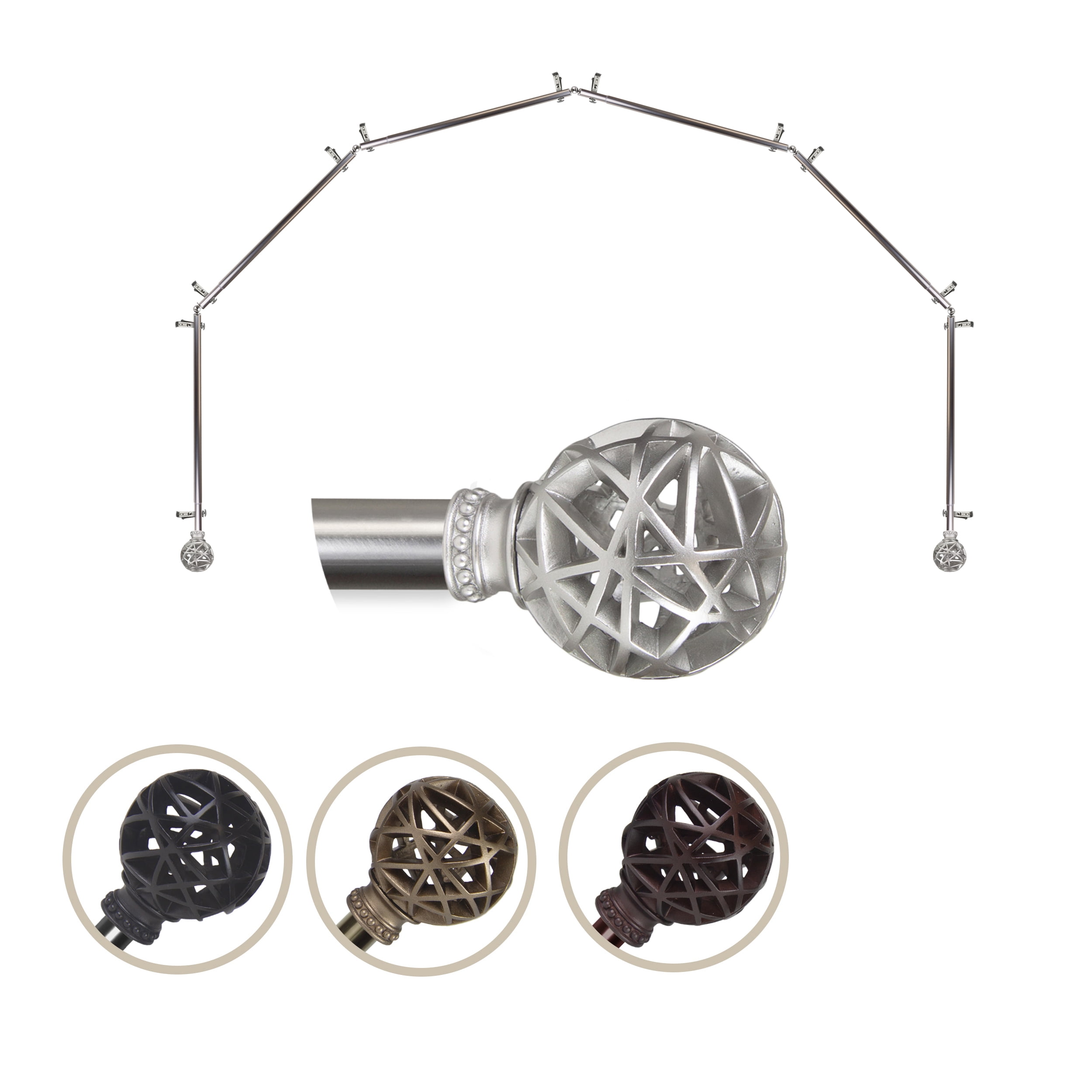 Arabella 13/16" dia. 6-Sided Bay Window Curtain Rod - Satin Nickel