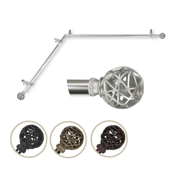 Arabella Corner Window Single Curtain Rod 13/16" dia. 48-84 inches - Satin Nickel