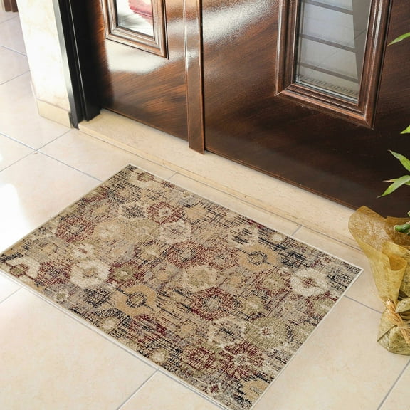 Arabella Distressed Diamonds 2' x 3' Indoor Area Rug - Gold