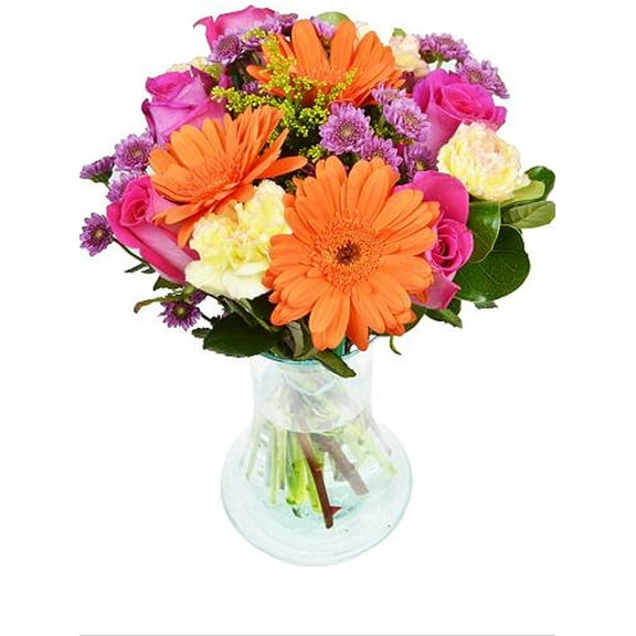 Arabella Fields of World Bouquet of Fresh Cut Flowers with a Free Glass Vase