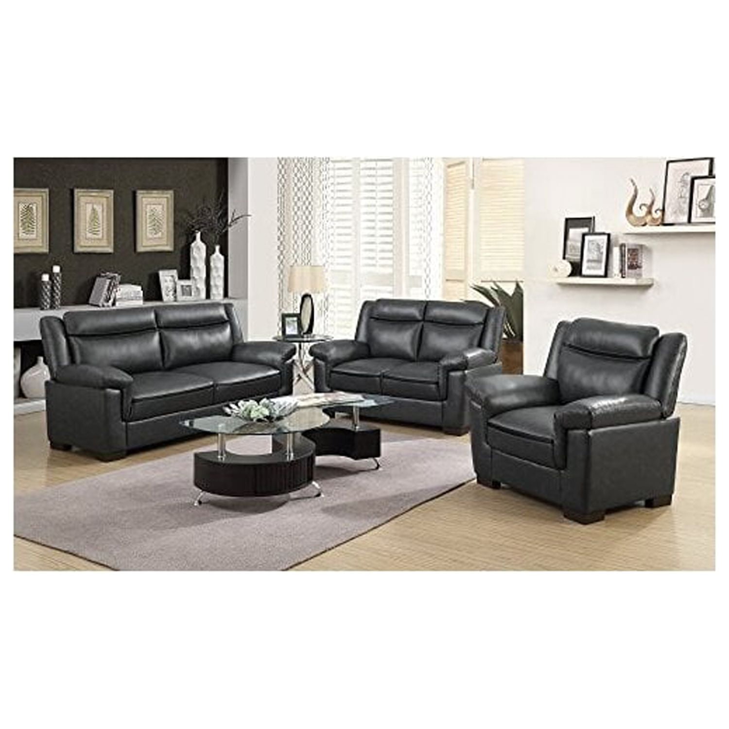 Gray Faux Leather Pillow Top Upholstered Sofa
