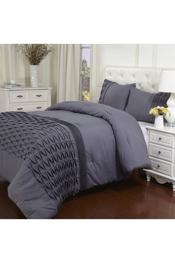 Arabella All Season Down Alternative Microfiber Comforter 3 Piece Set, Hypoallergenic, Breathable, Wrinkle Resistant, Raised Diamond Pattern Bedding Set , Twin/Twin XL, Grey by Blue Nile Mills