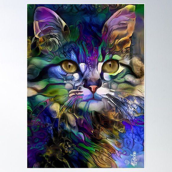 Arabelle, Cat, Chat, Cat, Lea Roche Paintings Poster Wall Art, Modern Wall Decor For Living Room Bedroom, 8x12 UNFRAMED