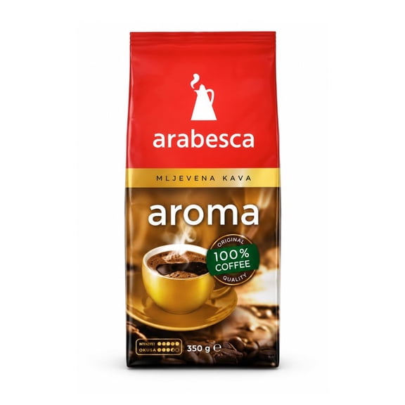 Arabesca Aroma Ground Coffee, Extra Fine Grind Turkish Coffee, Rich Aroma with Smooth Creamy Character and Fruity Notes, Medium Roast, Traditional Coffee Preparation, 12.35 oz (350g)