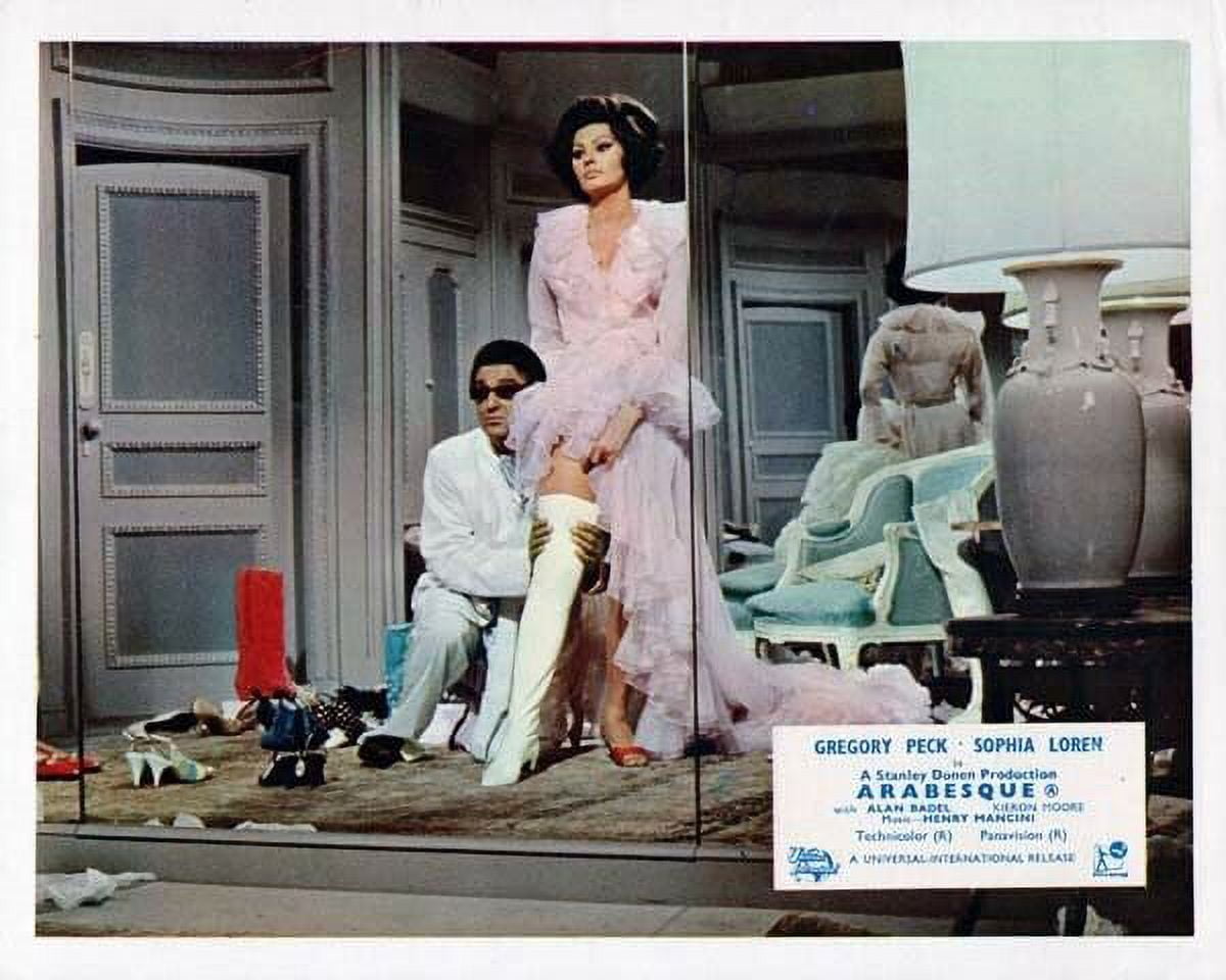 Arabesque 1966 Sophia Loren tries on long leather white boot 8x10 inch ...
