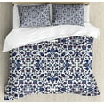 thumbnail image 1 of Arabesque Duvet Cover Set Queen Size, Moroccan Floral Pattern with Victorian Rococo Baroque Design, Decorative 3 Piece Bedding Set with 2 Pillow Shams, Cream Indigo Vermilion Blue, by Ambesonne, 1 of 3