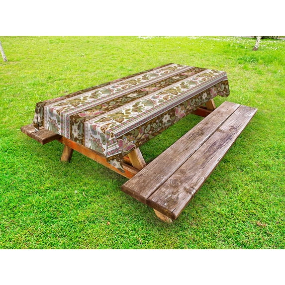 Arabesque Outdoor Tablecloth, Ethnic Middle Eastern Persian Floral Pattern with Paisley Leaves Boho Art Print, Decorative Washable Fabric Picnic Tablecloth, 58 X 120 Inches, Multicolor, by Ambesonne