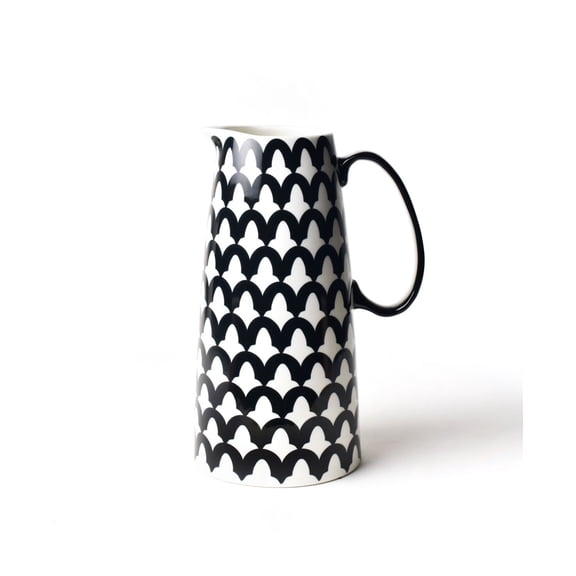 Arabesque Pedestal Pitcher - 64oz Black Stoneware Serving Pitcher with Elegant Pattern