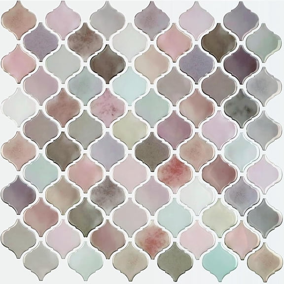 Arabesque Peel and Stick Backsplash 12''x12'' Oil Proof Blush Lavender Mottled Marble Self Adhesive Wall Tiles Removable Glossy Stick Backsplash for Kitchen Bathroom 6 Sheets