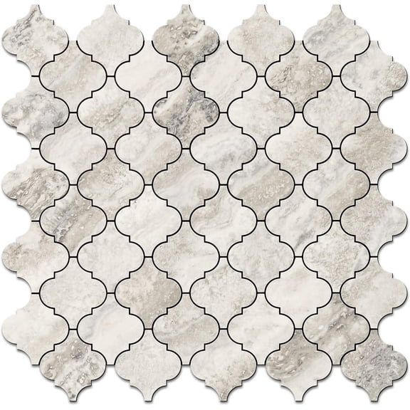 Arabesque Peel and Stick Backsplash Tile, Stick Backsplash for Kitchen and Bathroom, Beige Marble Look PVC Metal Mosaic Tiles (10 Sheets)