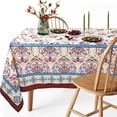 thumbnail image 1 of Arabesque Tablecloth,Blue Brick Red Floral PatternTable Cloth, French Country Tablecover for Rectangle Tables 60 x 84,Perfect for Kitchen Dinner, Restaurant ,Holiday Picnic Party Table Cover, 1 of 6