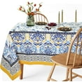 thumbnail image 1 of Arabesque Tablecloth,Blue Yellow Floral PatternTable Cloth, French Country Tablecover for Rectangle Tables 60 x 120,Perfect for Kitchen Dinner, Restaurant ,Holiday Picnic Party Table Cover, 1 of 6