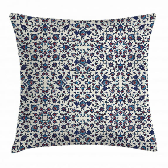 Arabesque Throw Pillow Cushion Cover, Moroccan Floral Pattern with Victorian Rococo Baroque Oriental Design, Decorative Square Accent Pillow Case, 18 X 18 Inches, Cream Indigo Red Blue, by Ambesonne