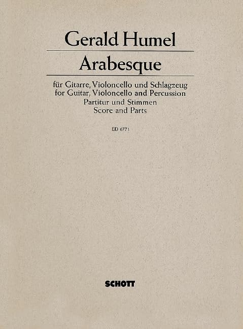 Pre-Owned Arabesque: guitar, cello and percussion (side/snare drum, bongo drums, tom-toms, triangles and marimba). Partition et parties. Paperback