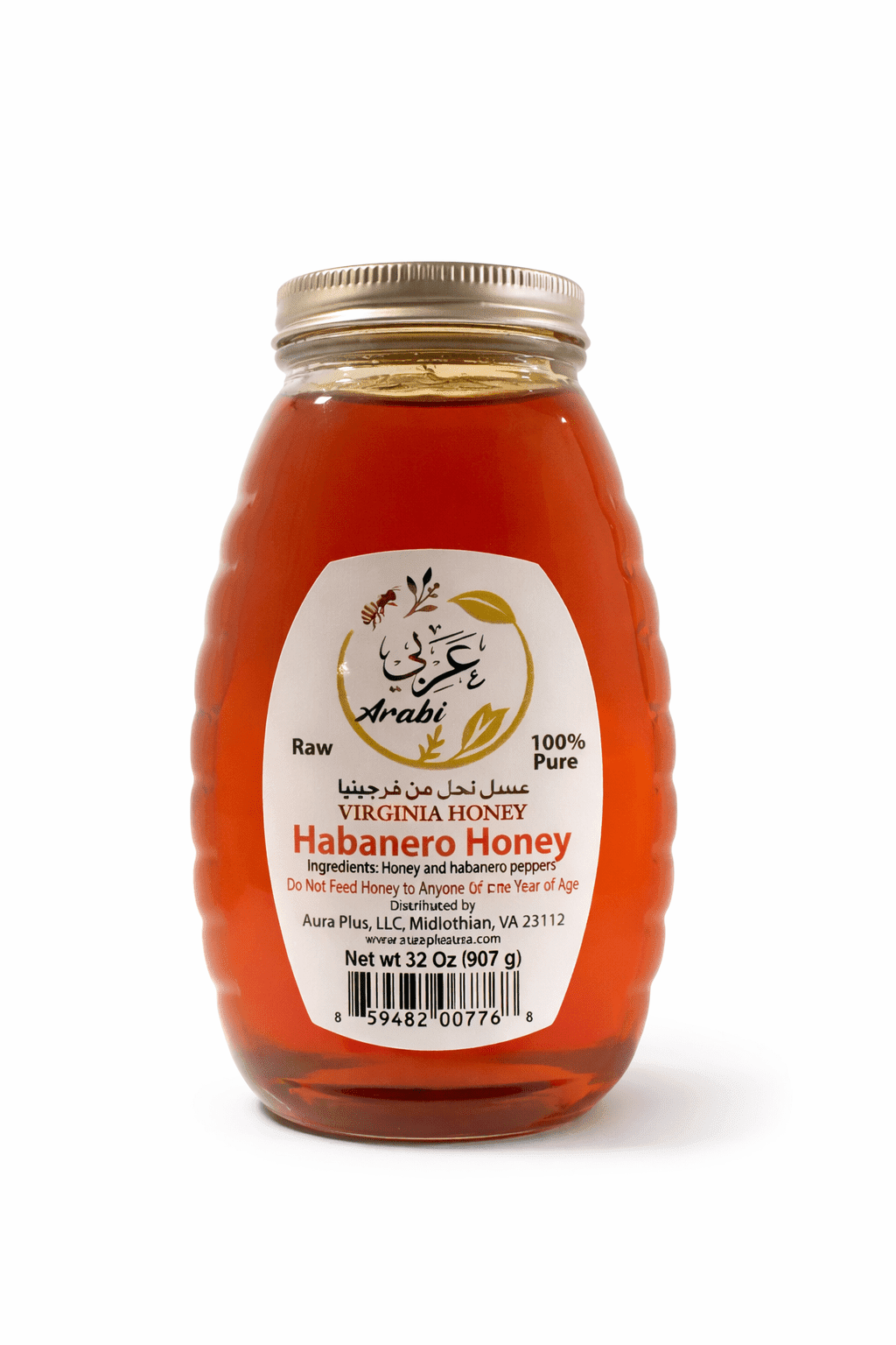 Arabi Raw Virginia Habanero Honey – 100% Pure Natural Honey with Habanero Peppers, 32 oz