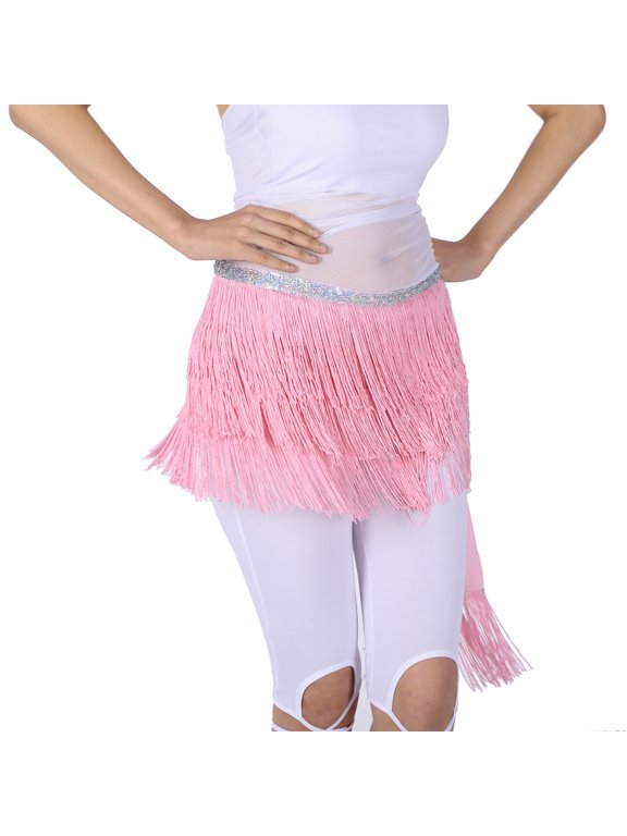 Arabian Belly Dance Hip Scarf Sash Wrap Skirt Thick Fringe Sequin Pink