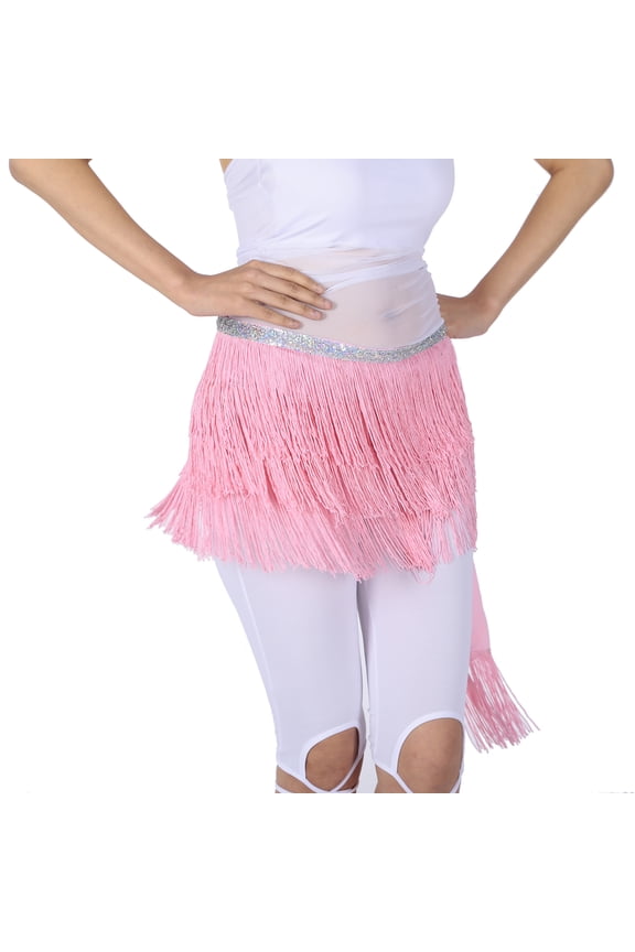 Arabian Belly Dance Hip Scarf Sash Wrap Skirt Thick Fringe Sequin Pink