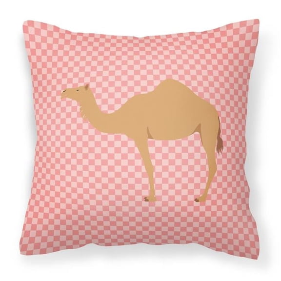 Arabian Camel Dromedary Pink Check Fabric Decorative Pillow - 14 x 14 in.