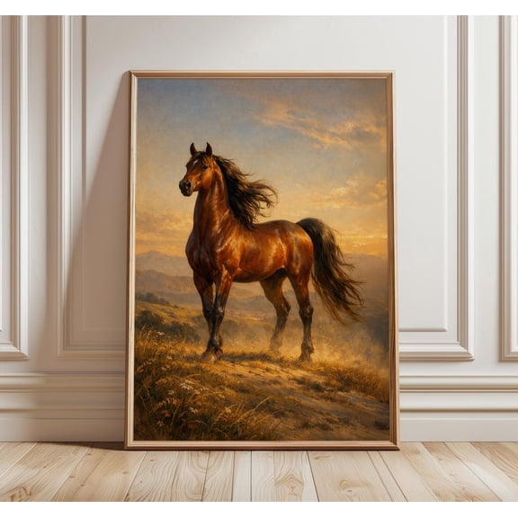 Arabian Horse Wall Art Chestnut Horse Equestrian Art Golden Hour Horse Artwork Rustic Home Decor, Unframed Paper Print