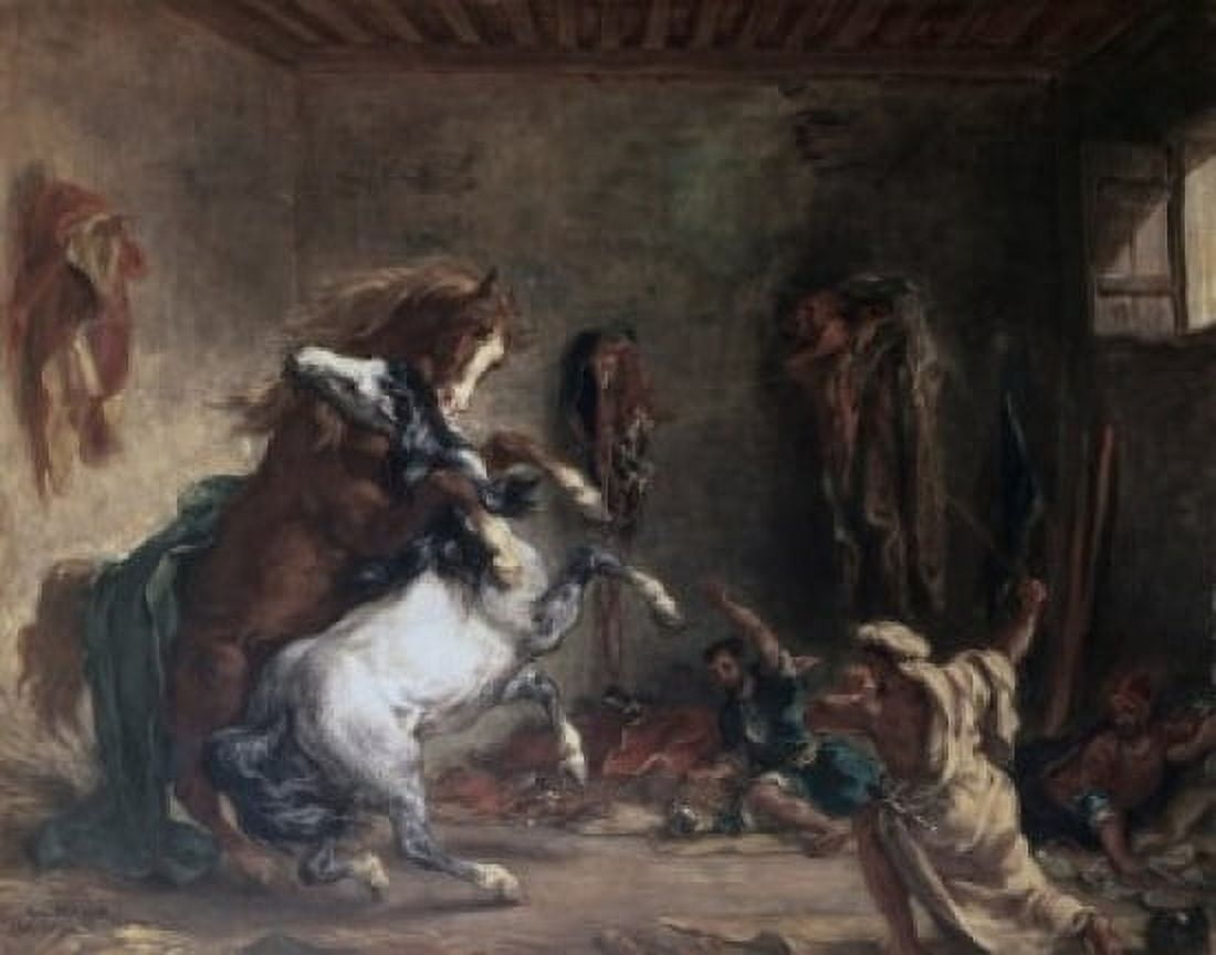 Arabian Horses Fighting In A Stable Chevaux Arabes Combattant Dans Un Stable 1860 Eugene Delacroix (1798-1863 French) Oil On Canvas Musee dOrsay Paris France Canvas Art - Eugene Delacroix (24 x 36)