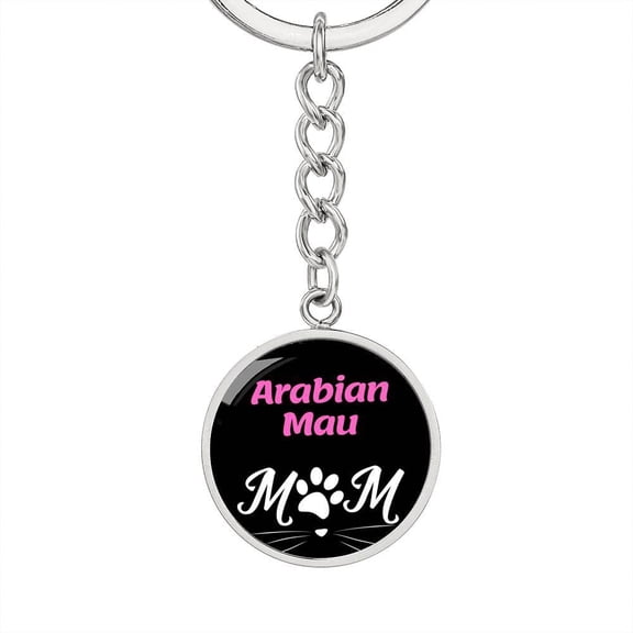 Arabian Mau Cat Mom Keychain Stainless Steel or 18k Gold Circle Pendant