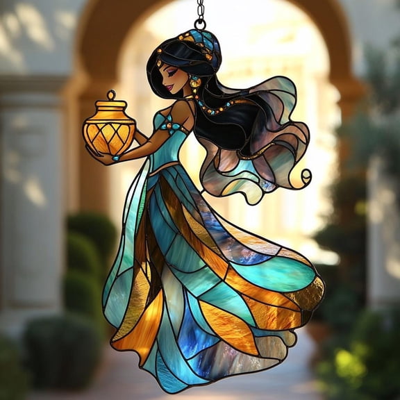 Arabian Princess Acrylic Window Hanging, Jasmine Faux Stained Glass Suncatcher Disney Inspired Decor Gift For Her