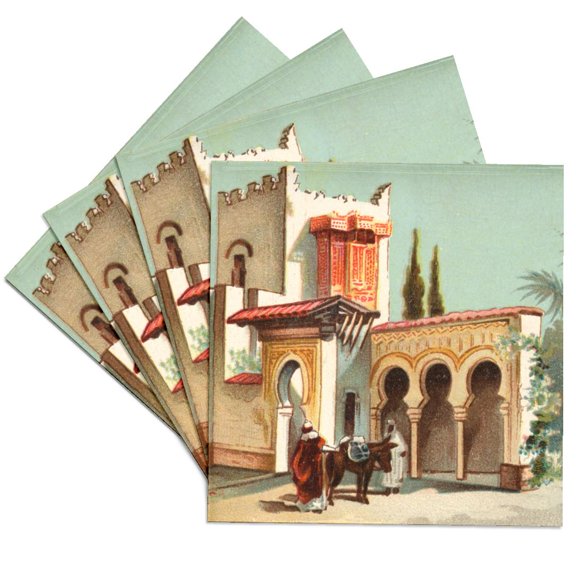 3drose, Arabian Style House Morocco Home Moroccan Arab Architecture Art, Set of 4 Ceramic Tile Coasters