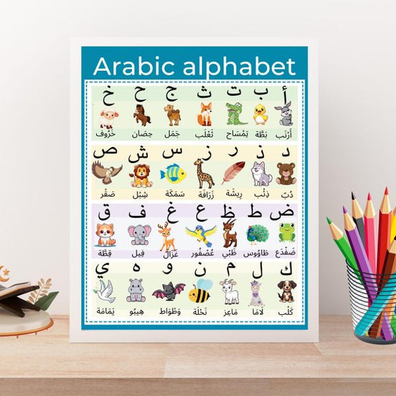 Arabic Alphabet Poster: Islamic Nursery Art, Educational Print, Unframed Paper Poster 24x36in