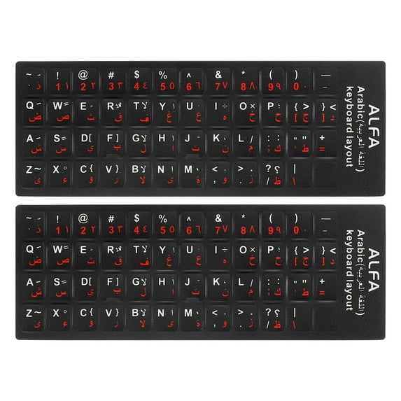 Arabic-English Keyboard Stickers PC Keyboard Stickers Black Background with White Red Lettering 2Pcs