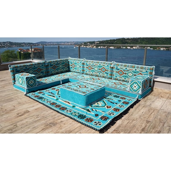 Arabic Floor Pillows, Sleeper Sofa, Turquoise Diwan Sofa, Turkish Sofa Seating, Sofa Bed, Floor Seating Sofa, Arabic Majlis, Floor Cushions