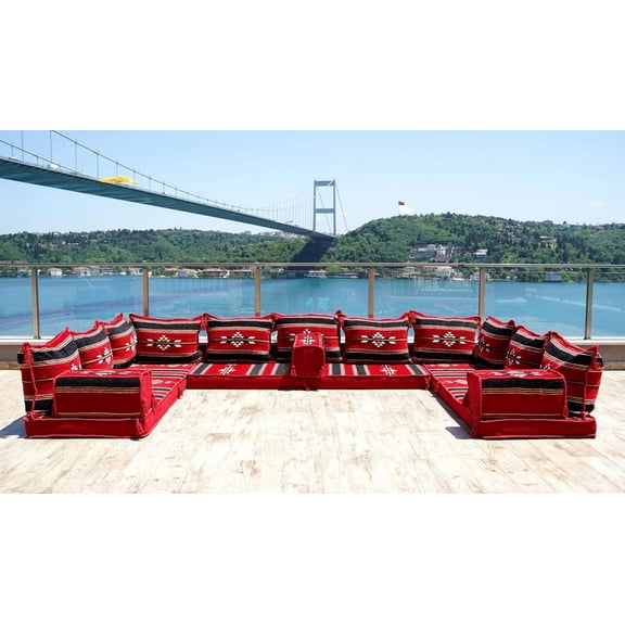 Arabic Floor Seating, U Shaped Diwan Sofa, Red Turkish Sofa, Floor Cushion Seating, Sleeper Couch, Modular Sofa, Convertible Floor Pillows