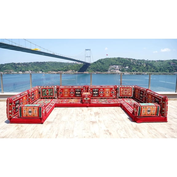 Arabic Floor Seating, U Shaped Sofa Bed, Diwan Sofa, Red Turkish Sofa, Floor Cushion Seating, Modular Sofa, Arabic Majlis, Sofa Cushions
