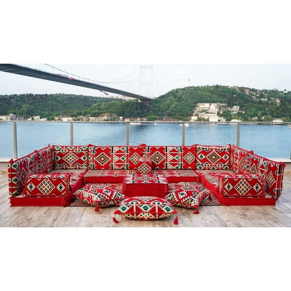 Arabic Floor Seating, U Shaped Sofa Bed, Diwan Sofa, Red Turkish Sofa, Floor Cushion Seating, Modular Sofa Set, Sleeper Couch