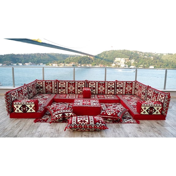 Arabic Floor Sofa Set, Moroccan Sofas, Red Turkish Sofa, Floor Cushions, Patio Sofa, Terrace Sofa Sets, Modular U Shaped Couch