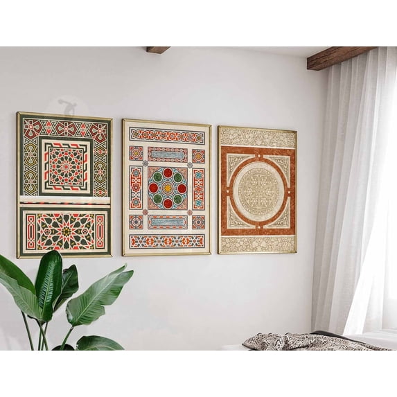 Arabic Islamic Pattern Geometric Wall Art Set 3 Stretched Canvas 16x24 ...