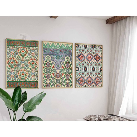 Arabic Pattern Islamic Wall Art Set 3 Stretched Canvas 8x12